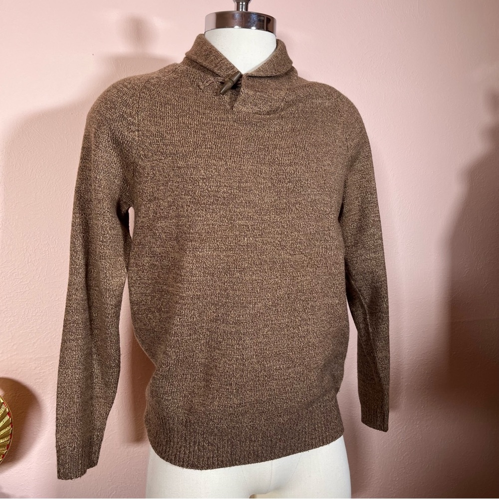 Vintage Sfera men regular fit heather Camel Brown High Shawl Collar wool Sweater